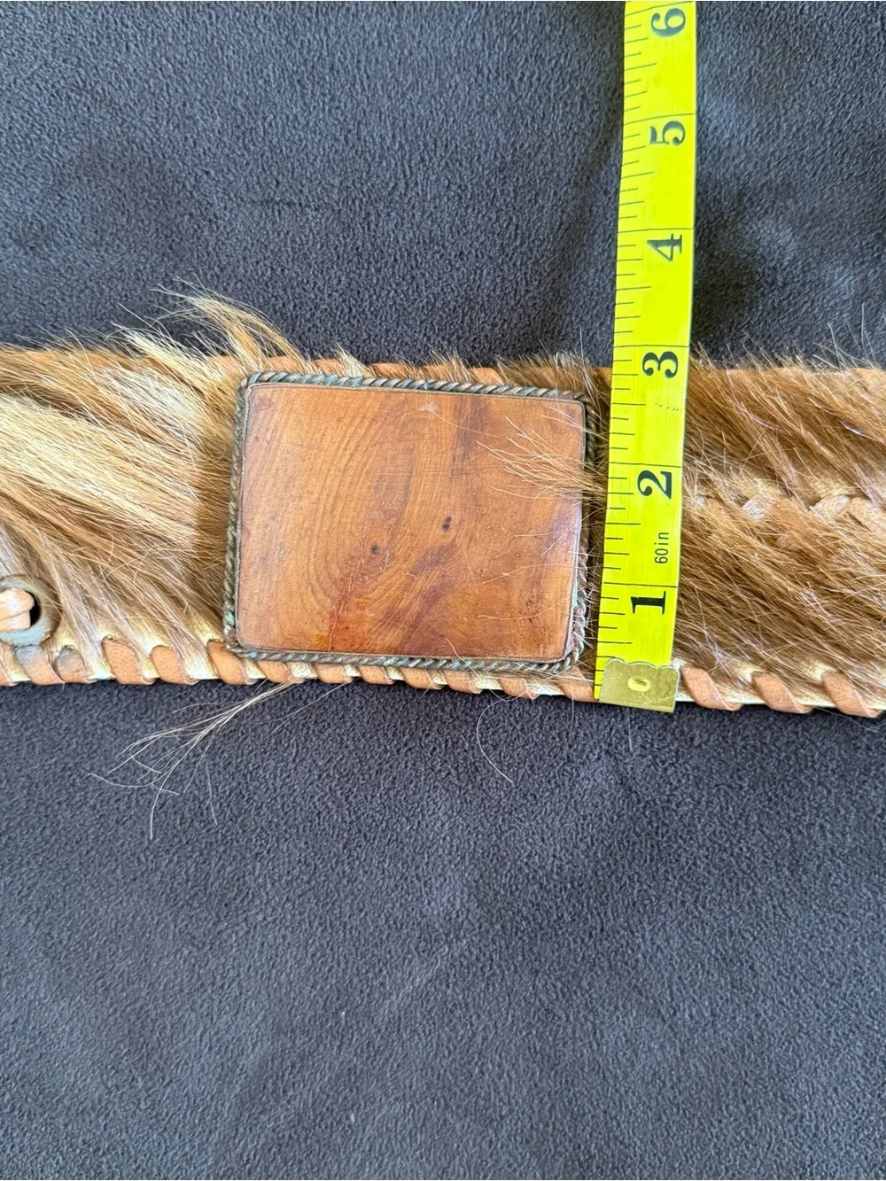Cow Hide Leather Belt with Wood detail